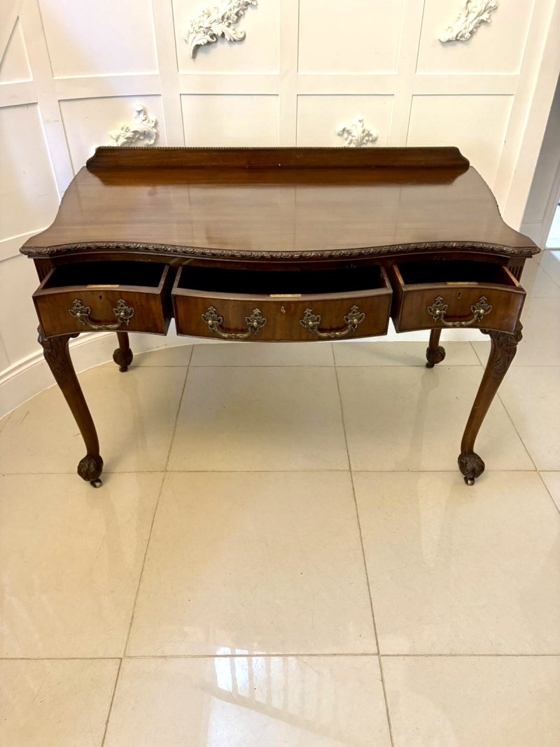 Antique Victorian Quality Carved Mahogany Desk/Console Table - Image 5